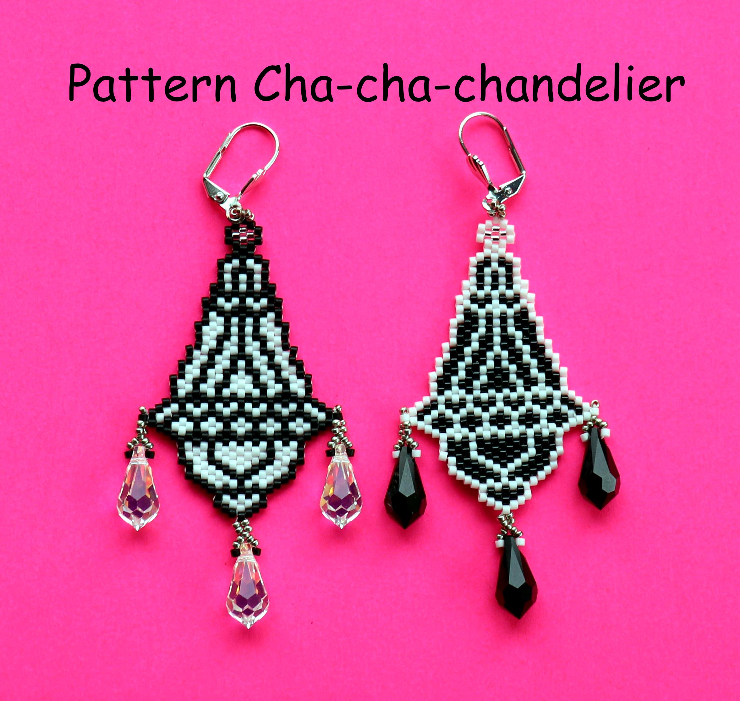 Pattern, Diagram "Cha-cha-chandelier", chandelier, lantern, brick stitch, beading, word chart, bead chart, English language, 3 colors