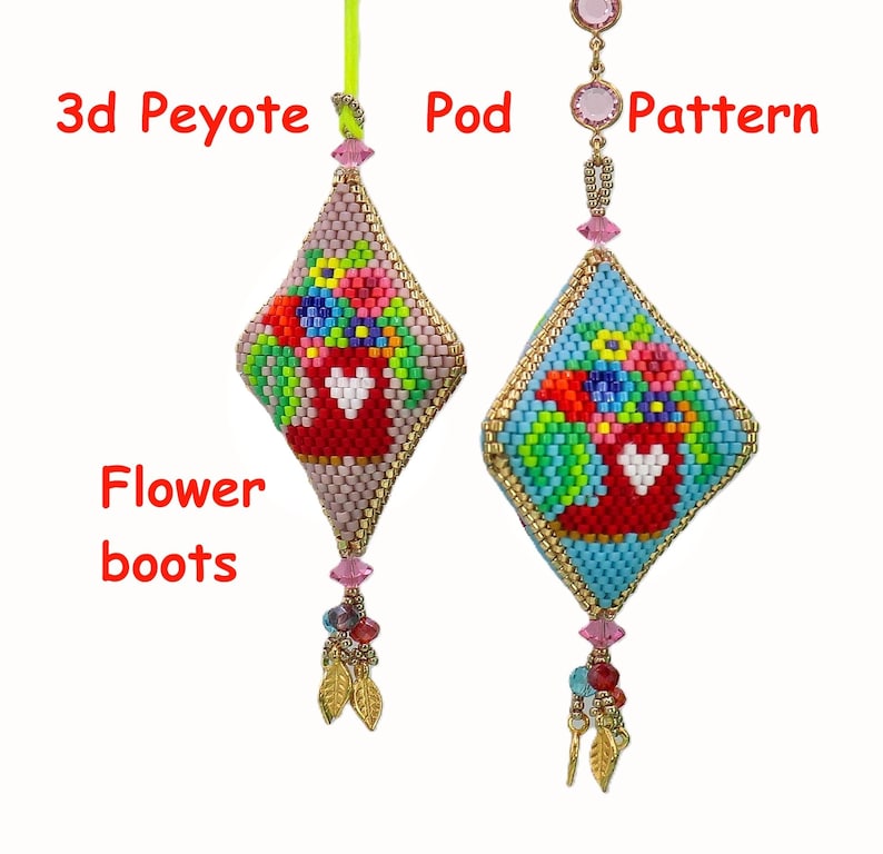 Beading Pattern, Diagram 3d Peyote Pod Flower Boots, Miyuki Beads, Bead ...