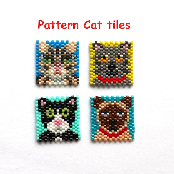 Beading Pattern Diagram Cat tiles, Miyuki beads, peyote stitch, English language , cats, Siam, Cathusian, Maine Coon, Pet cat, fish