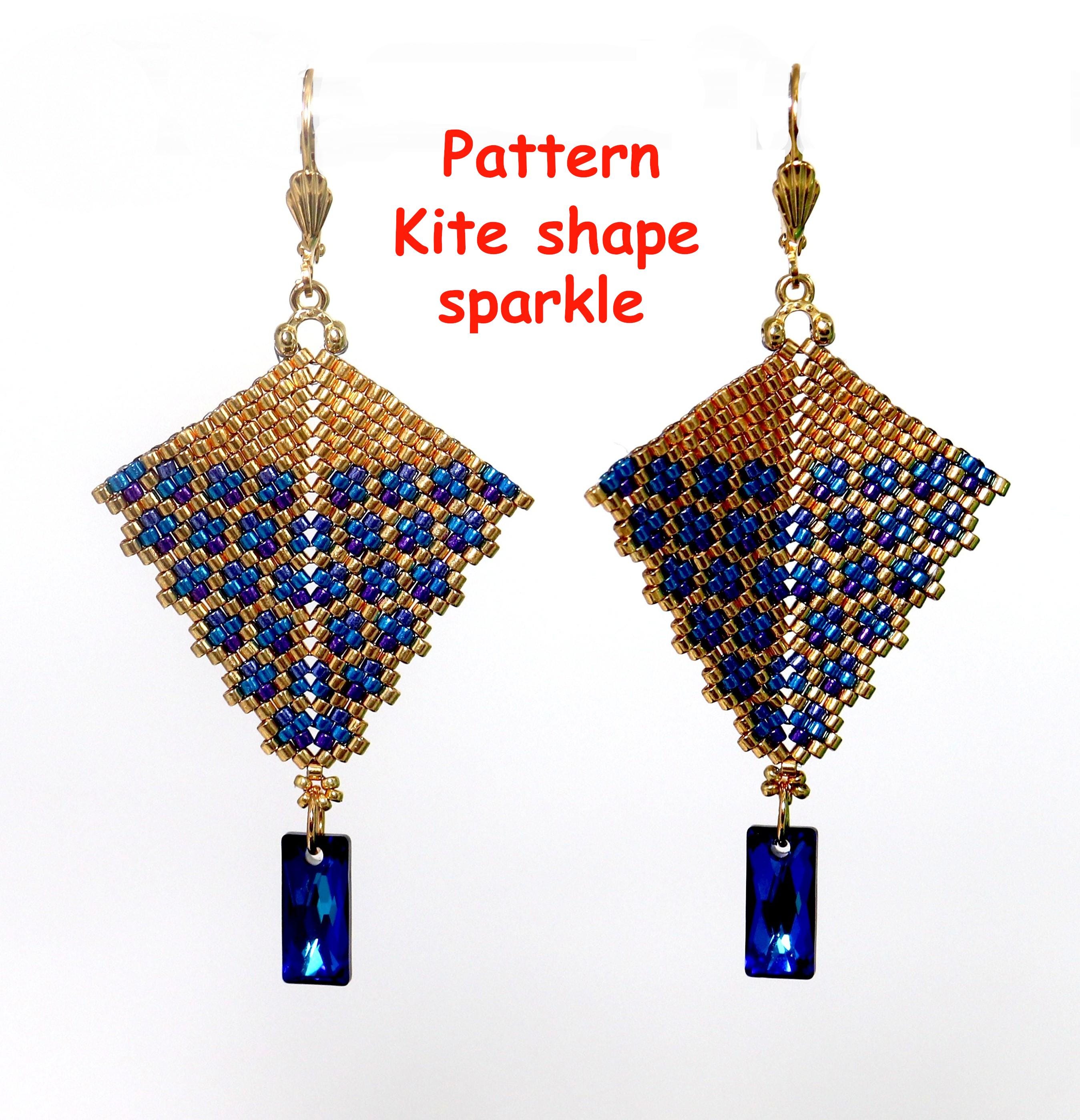 Pattern, Diagram, Instruction Kite shape earrings sparkle, English language, beading, beads, Miyuki beads, peyote stitch, word chart