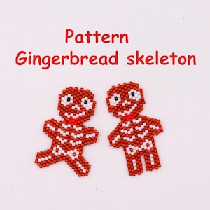 Beading pattern, diagram gingerbread skeletons, peyote stitch, brick stitch, Miyuki beads, word chart, bead chart