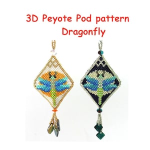 Pattern, Muster, Diagramm, beading 3D Peyote Pod Dragonfly Libelle 23 rows Miyuki Delicas Word chart, bead graph, Miyuki, Englisch