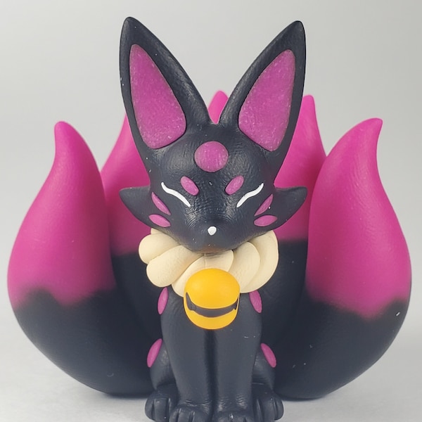 Shadow Kitsune - Handmade Polymer Clay Japanese Yokai Mystical Figurine