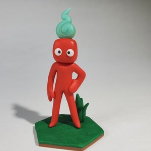 Collectible Hexagon Plate Curious Red Imp Polymer Clay Figurine