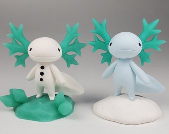 Frostolotl - ClayDroid Winter Collection (Available December 2, 2022 - April 1, 2023) - Snow Ice Axolotl Polymer Clay Hand Sculpted Figurine
