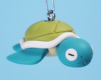 Chibi Happy Polymer Clay Sea Turtle Charm, Collectible Handmade Polymer Clay Charm, Key Chain Charm