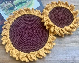 Sonnenblume gehäkelte Topflappen/Hotpad/Topffläche/Untersetzer/100% Baumwolle/Bauernhaus/ Sommer/ Herbst Küche Dekor/Blumen Geschenk/Muttertagsgeschenk/Vintage