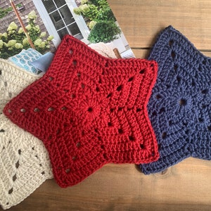 Farmhouse Patriotic Star Doily-Red, White & Blue Americana Table Decor- Fourth of July Kitchen Decor- Handmade with 100% durable cotton- USA