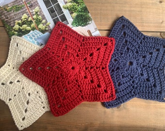 Star crochet dishcloth, washcloth, doily, 100% cotton, Fourth of July, Memorial Day, Kitchen and BBQ decor, Housewarming gift, Party decor