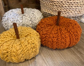 Farmhouse Crochet Pumpkin Set- Rustic Fall Decor- Thanksgiving Centerpiece