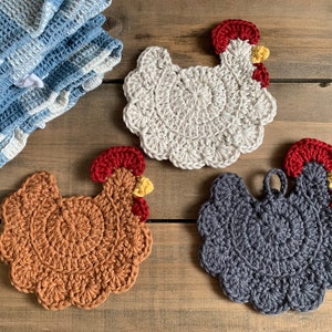 Farmhouse Chicken Crochet Coasters100% CottonHandmade Gift Mother's DayBirthdayTea PartyChicken Themed PartyChicken Lovers' gift idea image 6