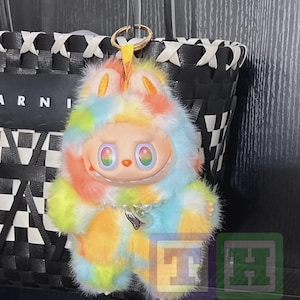 ZIMOMO ふわふわふわぬいぐるみ　LABUBUハートのしっぽブルーマーブル