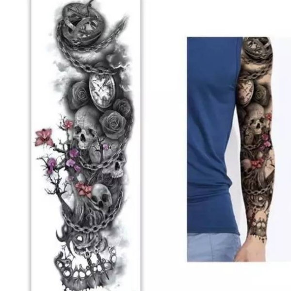 Melancolia Tatouage temporaire 48 × 18cm, grand tatouage, tatouage tête de mort