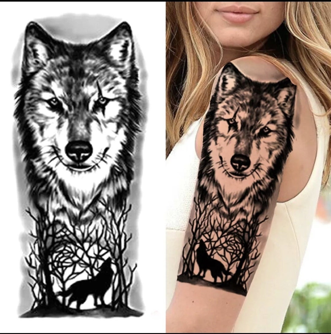 Wolf Temporary Tattoo 2111 Cm Etsy