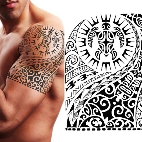 Polynesisches temporäres Tattoo, Maori-Schildkröte, 21×15 cm