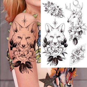 Romantic fox, temporary tattoo, 21×15 cm