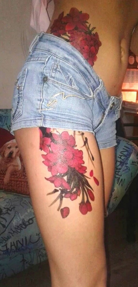 Us 143 46 Offrocooart Flowers Fake Tattoos Sakura Tattoo Stickers Chest Taty Waterproof Tatoo Cherry Blossom Tatto For Women Tattoo Body Art In