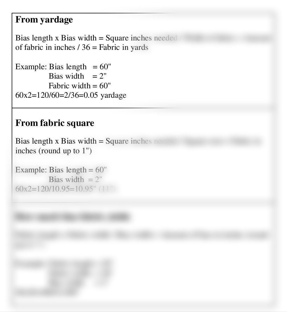 Bias Binding Calculator With Formula and Cheat Sheet, Bias Calculator