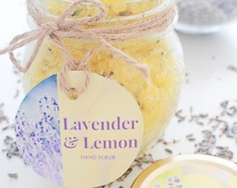 Lavender lemon hand scrub labels