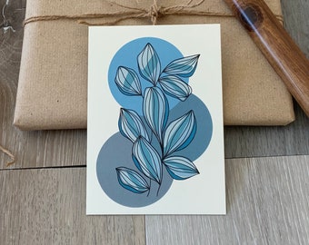 Botanical Leaves Illustrated Postcard - A6 Postcard - Illustrated Card - Postcard - Colourful Art - Thank You Card - Note Card