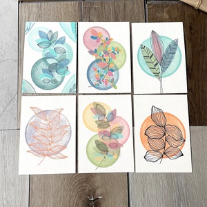 6x Botanische Blätter Postkarten Set - A6 Postkarten Set - Botanische Kunst - Botanische Illustration - Grußkarte - Abstrakt Postkarten Set - Mini Print