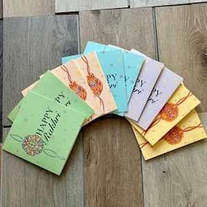 Paquete de 10 tarjetas de felicitación con motivos Happy Rakhri, Raksha Bandhan, Happy Rakhri, lujoso, colorido, ideas para regalos.