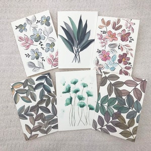 Ensemble de cartes de voeux art botanique - A6 - carte fleur - carte feuille - carte botanique - carte floral - intérieur vierge - enveloppe incluse