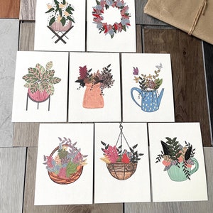 8x 植物ポストカードセット - A6 ポストカードセット - 植物アート - 植物イラスト - ノートカード - 抽象ポストカードセット - ミニプリント