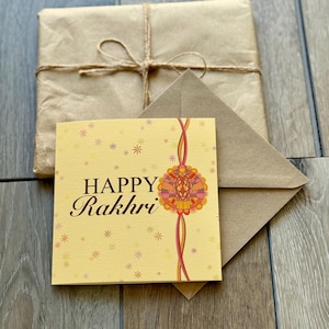 Wesoła Rakhri Wzorzysta kartka z pozdrowieniami, wesoła Rakhri, Rakhri, luksusowa, Raksha Bandhan, pusta w środku, koperta Kraft, wzór, brat