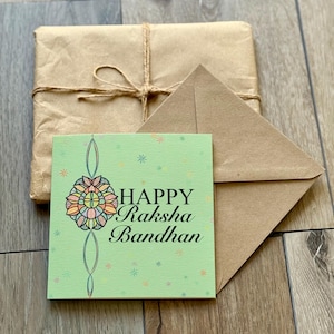 Cartão de felicitações com padrão feliz Raksha Bandhan, feliz rakhri, luxuoso, Raksha Bandhan, interior em branco, envelope Kraft, design de padrão, irmão