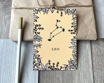Cartolina Leone, Costellazione Zodiacale, Illustrazione Foglia, Cartolina A6, Arte Murale, Biglietto, Cartolina Zodiacale, Segni Zodiacali, Stampa Artistica