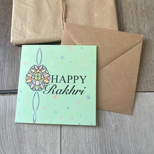 Wesoła Rakhri Wzorzysta kartka z pozdrowieniami, wesoła Rakhri, Rakhri, luksusowa, Raksha Bandhan, pusta w środku, koperta Kraft, wzór, brat
