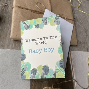 Willkommen in der Welt Baby Jungen Karte - Neugeborene Grußkarte - Baby Jungen Karte - A6 - Blanko Innenseite - Karte für Ihn
