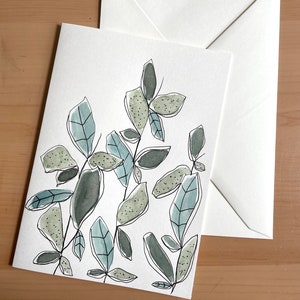 Carte de voeux aquarelle originale peinte à la main, carte de voeux feuilles, carte de voeux feuille, blanc à l'intérieur, carte d'art, pas une impression, botanique