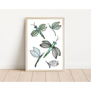 Original handgemaltes Aquarell und Tuschemalerei, Libellenmalerei, Insektenkunst, Kunst für Ihr Zuhause, Wanddekor