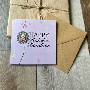 Wesołego Raksha Bandhan Wzorzysta kartka z pozdrowieniami, wesołego Rakhri, luksusowa, Raksha Bandhan, pusta w środku, koperta Kraft, wzór, brat