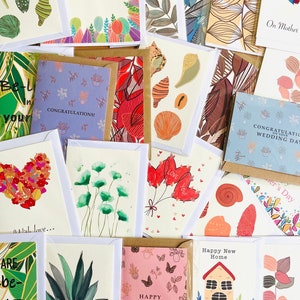 Geheimnisvolles Grußkarten Set von 10 - Mystery Bundle - Botanische Illustration - Happy Birthday - Gemusterte Karten - Multipack Grußkarten