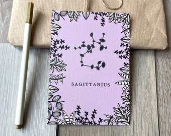 Cartolina Sagittario, Costellazione Zodiacale, Illustrazione Foglia, Cartolina A6, Arte Murale, Biglietto, Cartolina Zodiacale, Segni Zodiacali, Stampa Artistica