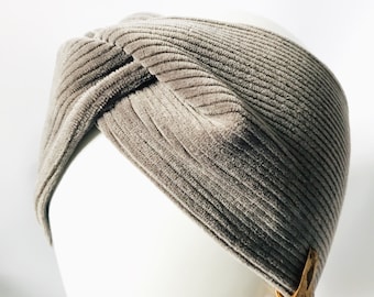 Turban - Haarband Rippen - Jersey Cord grau