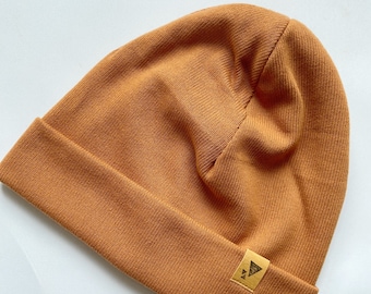 Hipster Beanie Mütze Strickjersey cognac | hellbraun | braun für Erwachsene