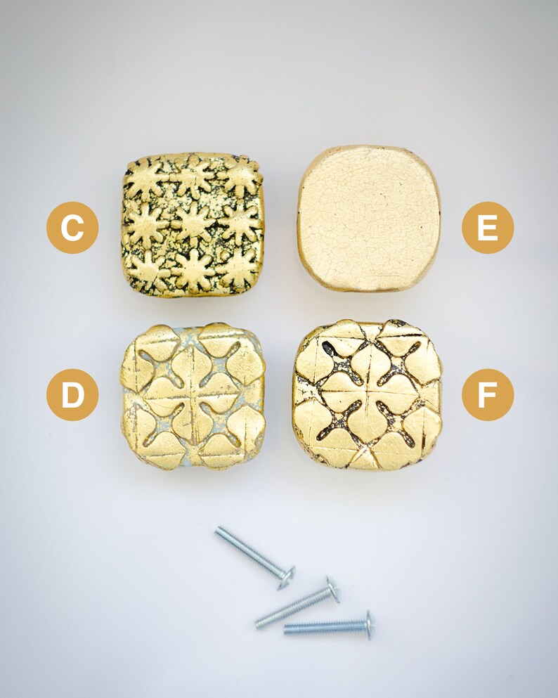 Gold drawer knobs Mid century modern blue white Geometric Etsy