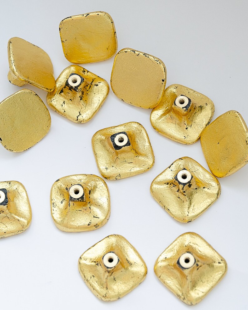 Gold drawer knobs Mid century modern blue white Geometric Etsy