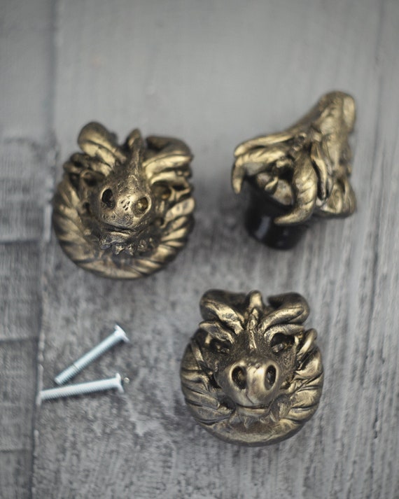 Dragon Knob Antique Drawer Knobs Cabinet Knobs Brass Bronze Etsy