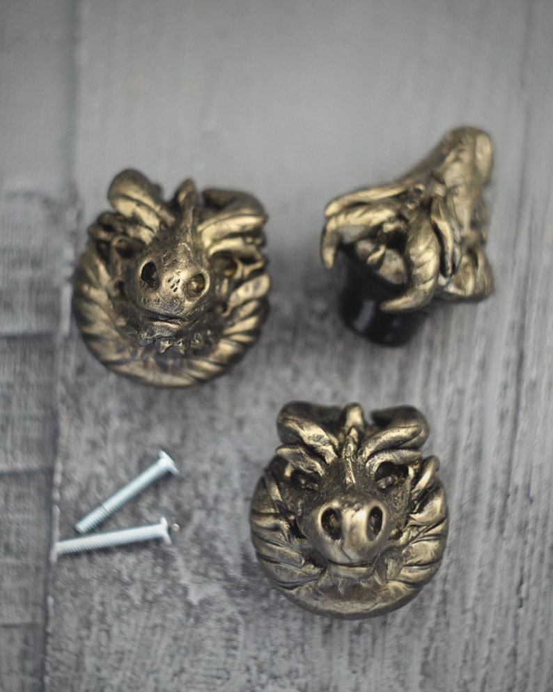 Dragon knob Antique drawer knobs knobs brass bronze Etsy