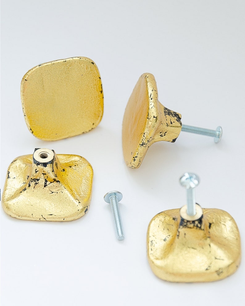 Gold drawer knobs Mid century modern blue white Geometric Etsy