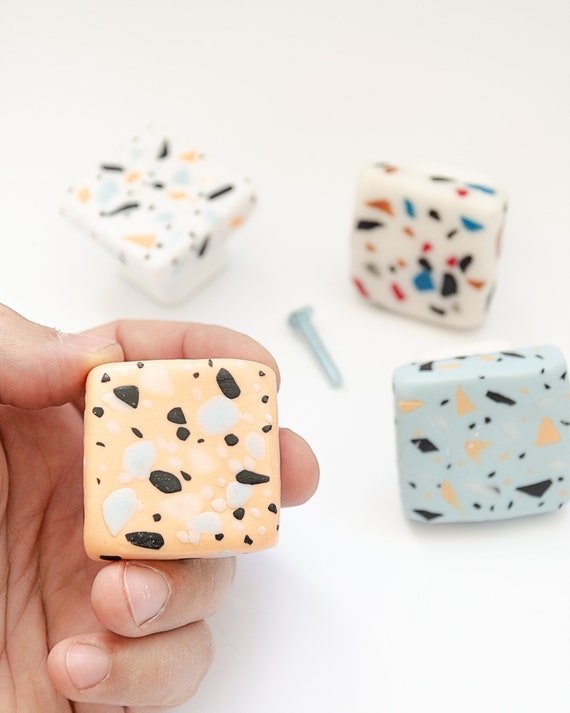 Unique Cabinet Knobs Terrazzo Imitation Jesmonite Coral Etsy