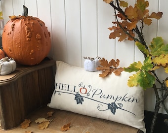 Hello Pumpkin Cushion Cover Autumn Fall Handmade Cotton Fall Trend Cushion Cover Farmhouse Style Cushion