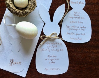 Bunny Rabbit Invitation White Paper Personalised | Ostara Spring Wedding | Blue Green Grey Brown Pink Printing