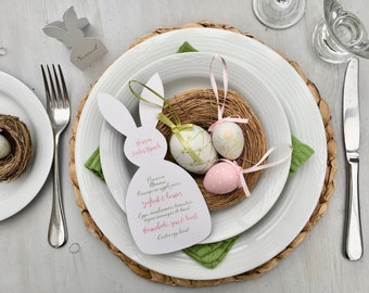 Menu Rabbit Bunny Shape Personalised Cards for Table Setting - Easter | Wedding | Spring | Ostara | Baby shower | Baby Reveal