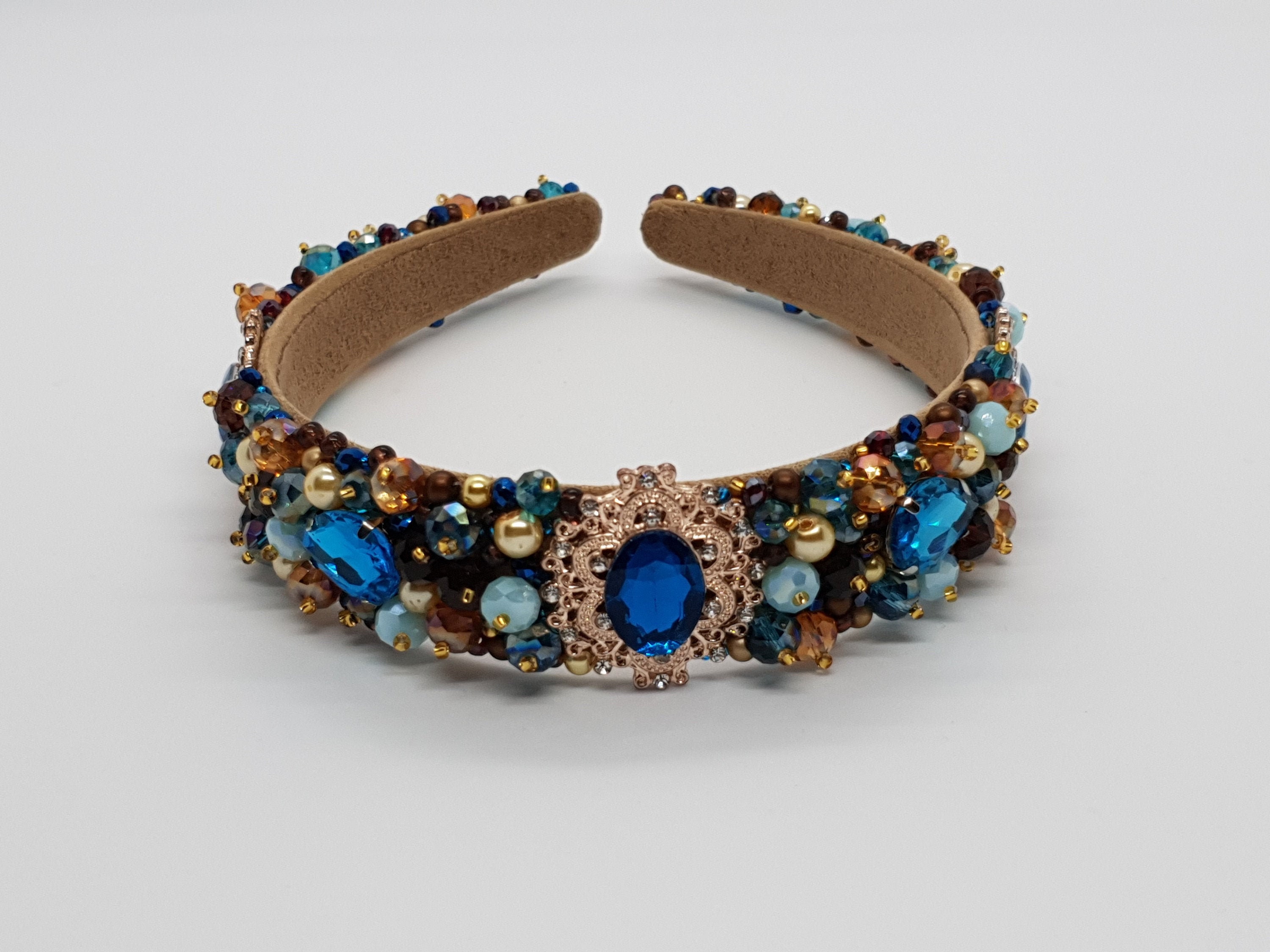 Embellished blue gold Jeweled headband Beaded headbands for | Etsy
